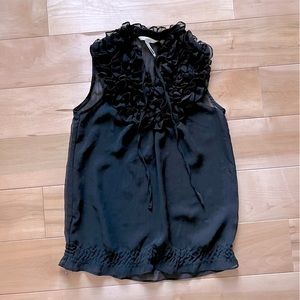 Black Ruffle sheer Blouse, size small, crepe sheer sleeveless top